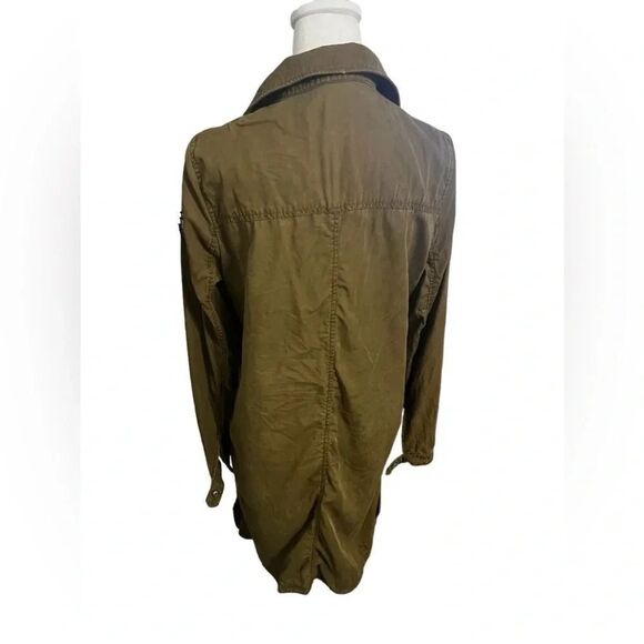 Zara Olive Army Green Patch Long Duster Jacket medium - Picture 7 of 15